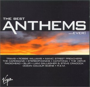 CD cover for “Best Anthems Ever” with fiery sky background and artist names.
