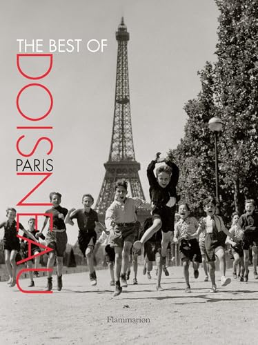 Black and white photo of children running outdoors with the Eiffel Tower in background.