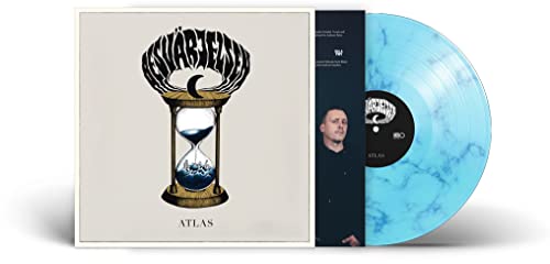 Besvarjelsen’s “Atlas” vinyl record with hourglass and ocean imagery.