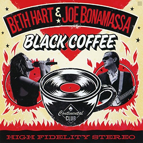 Album cover with Beth Hart and Joe Bonamassa, featuring a vinyl record in a coffee cup.