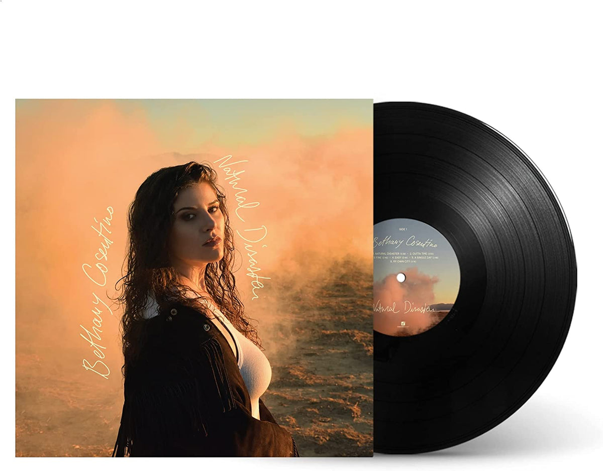 Bethany Cosentino’s “Natural Disaster” vinyl record with album cover and black disc.