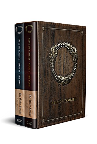 Two books and a decorative box featuring the Elder Scrolls emblem.