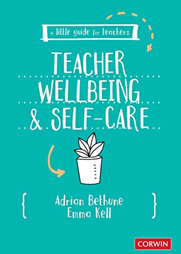 Book cover: "Teacher Wellbeing & Self-Care" with a potted plant illustration.