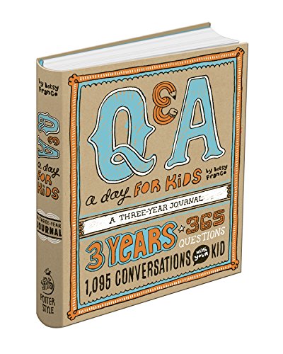 Tan journal titled "Q & A a day for Kids" with blue accents.