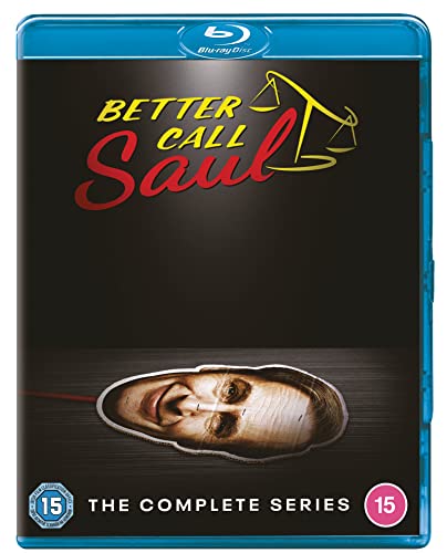 Better Call Saul" Blu-ray case with Saul Goodman’s face and logo.