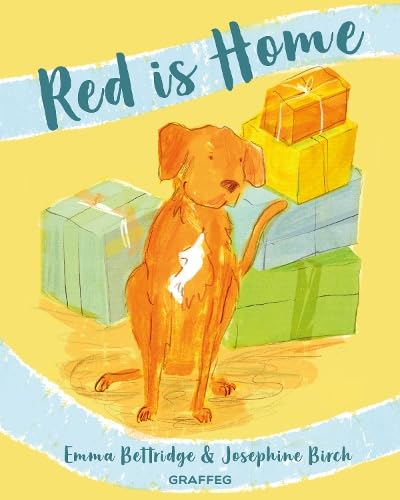 Book cover: orange dog sitting with stacked, ribboned gift boxes.