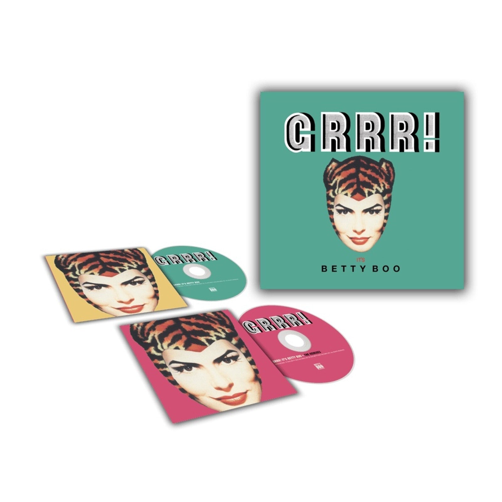 Betty Boo Grrr! CD album set featuring a woman in a tiger print hood.