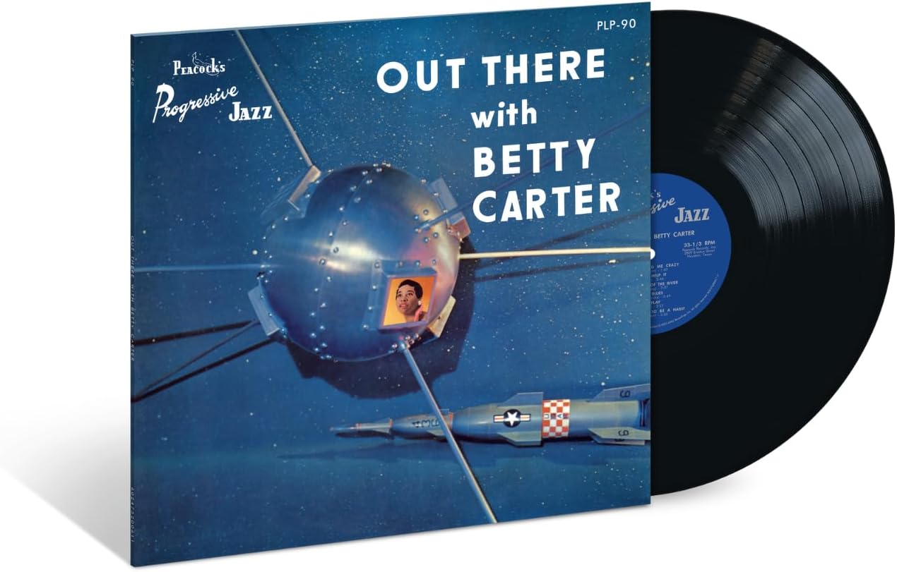 Betty Carter album cover with space theme and vinyl record beside it.