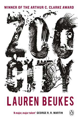 Book cover with the title Zoo City formed by black ink animal illustrations.