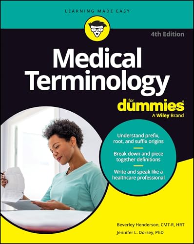 Book cover: "Medical Terminology For Dummies," 4th Edition, with a healthcare worker.