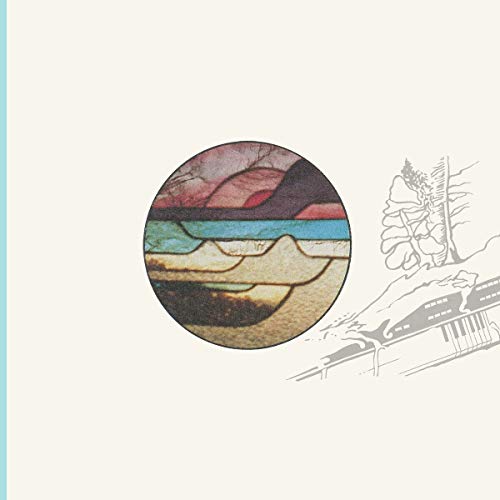CD cover with circular landscape illustration and sketched piano keys.