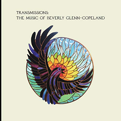Album cover with stained-glass bird illustration on beige background, titled "Transmissions".