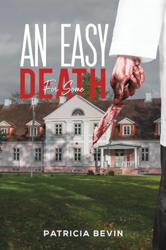 Book cover: bloody hand holding knife, mansion background, red title text.