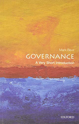 Book cover with abstract yellow, red, and blue paint strokes; title "Governance.