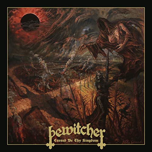 Dark fantasy album cover with a figure raising a sword towards a monstrous form.