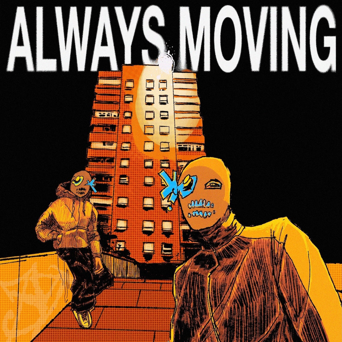 CD cover: two hooded figures with building backdrop, orange tones.
