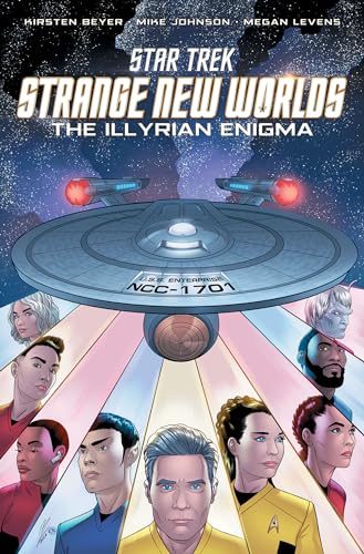 Star Trek: Strange New Worlds graphic novel cover with spaceship and characters.