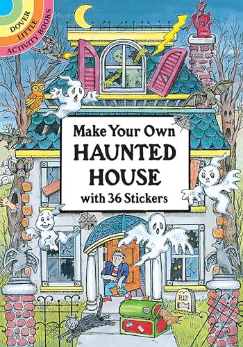 Colorful illustrated cover of a haunted house activity book with stickers.