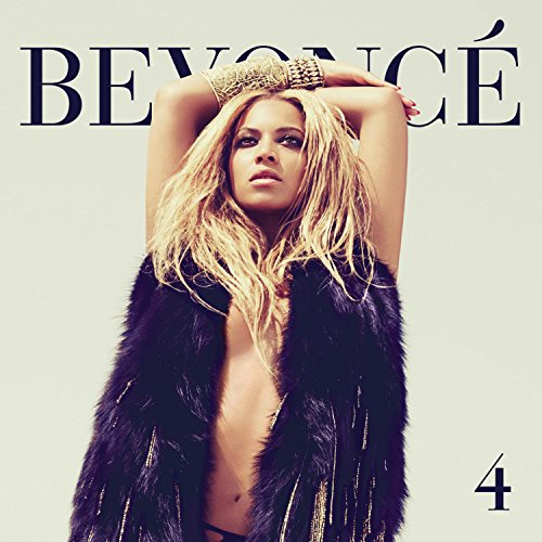 Beyoncé album cover for "4" featuring a blonde woman in a fur coat.