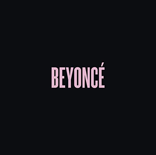The word BEYONCÉ in light pink capital letters centered on a solid black background.