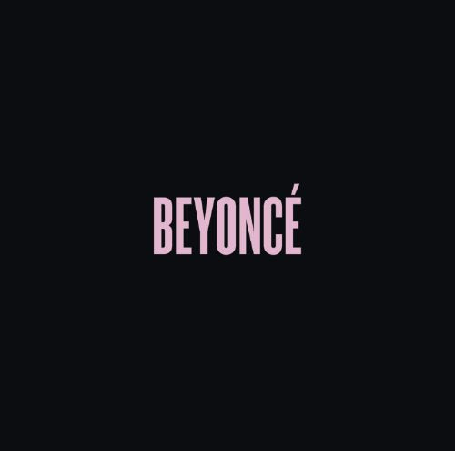 Black background with the name "BEYONCÉ" in pink, block letters.