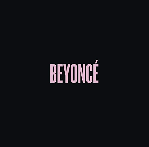 Black background with the name "BEYONCÉ" in pink, block letters.