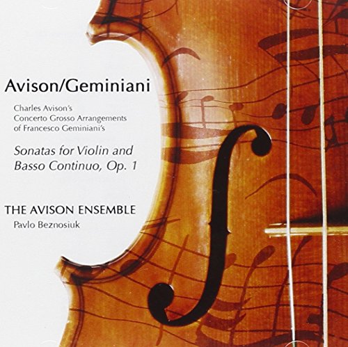 CD cover featuring a violin and text for Avison/Geminiani’s concertos.