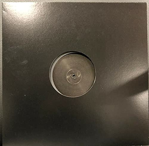 Black vinyl record in a black sleeve with a center hole.