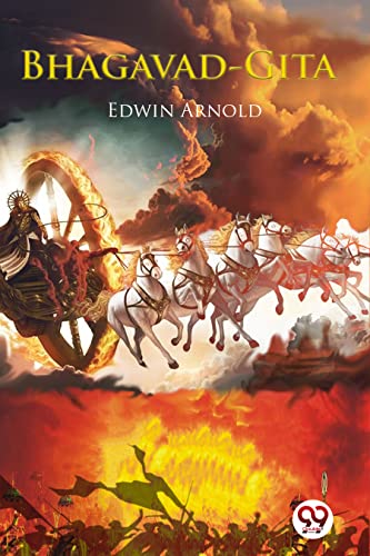 Book cover of Bhagavad-Gita depicting a chariot and horses in battle.