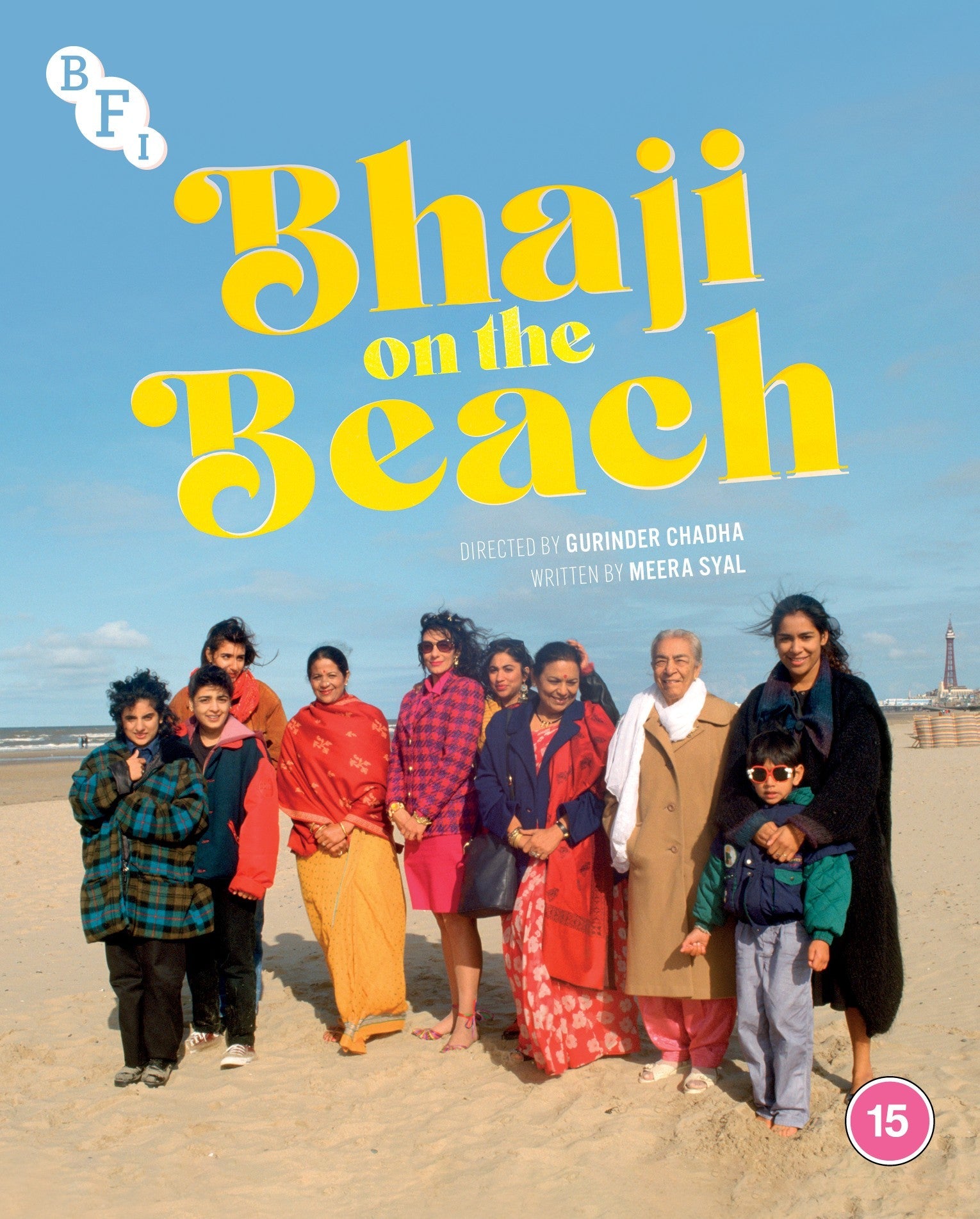 “Bhaji on the Beach” Blu-ray cover featuring a group of South Asian women on a beach.