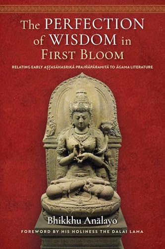 Book cover with a stone statue of a seated Buddhist figure on red background.