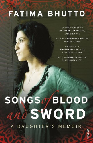 Book cover featuring a portrait of Fatima Bhutto with the title Songs of Blood.