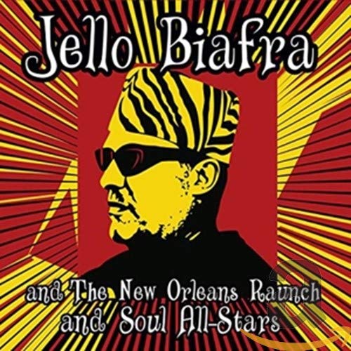 CD cover: Jello Biafra’s yellow portrait with striped headwear and sunglasses.