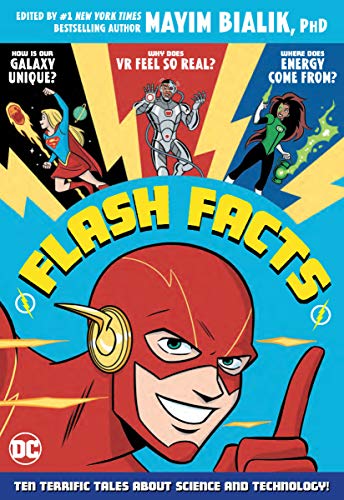 “Flash Facts” book cover featuring The Flash and science-themed illustrations.