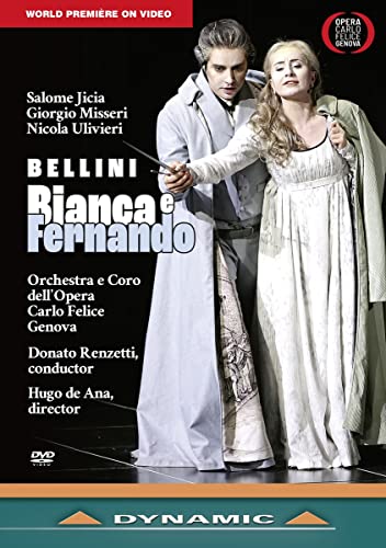 DVD cover for opera "Bianca e Fernando" featuring two singers in costume.