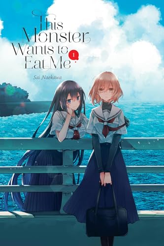 Two young women in school uniforms stand by the ocean, manga cover.
