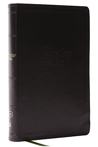 Black leathersoft Bible with red lettering and a ribbon bookmark.
