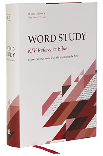 White hardcover Bible with red lettering and a geometric design.