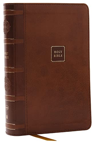 Brown leathersoft Bible with “Holy Bible” embossed on the cover.