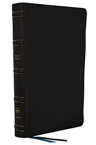 Black genuine leather NKJV Bible with gold lettering on the spine and two ribbons.