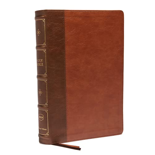 Brown leathersoft Bible with gold detailing and a ribbon bookmark.