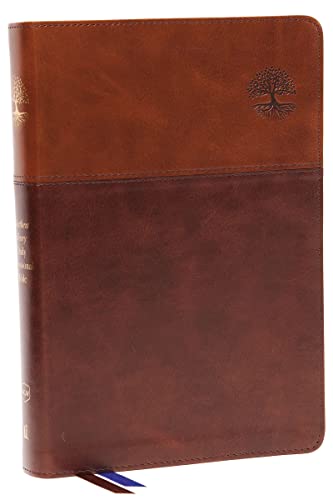 Brown two-tone Leathersoft Bible with a tree emblem on the cover.