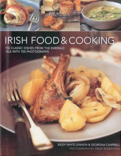 Cookbook cover featuring Irish food, including meat, potatoes, and a creamy soup.