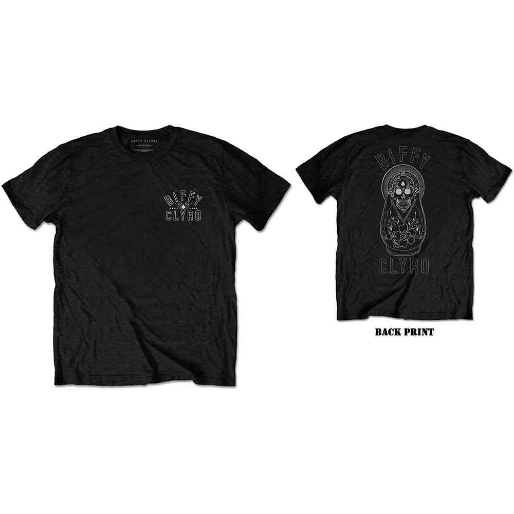 Black Biffy Clyro t-shirt with front and back graphic designs.