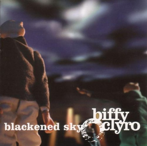 Biffy Clyro album cover with two people and cloudy sky, text "blackened sky biffy clyro".