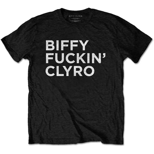 Black t-shirt with white text reading "Biffy Fucking Clyro", size medium.