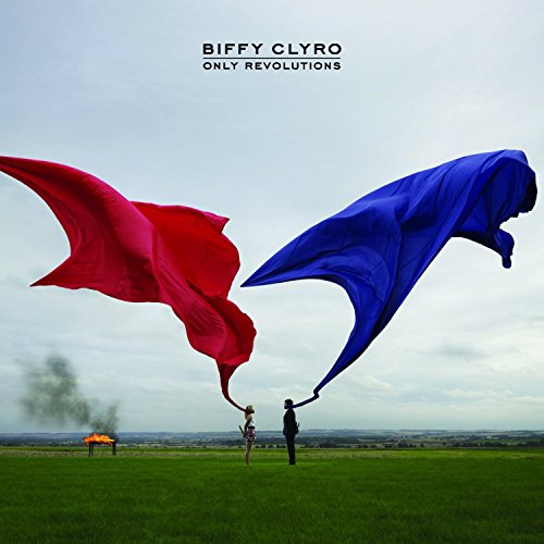 "Biffy Clyro vinyl album cover featuring a man and woman holding red and blue fabric."