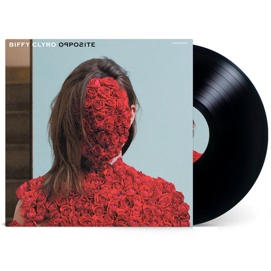 Biffy Clyro album cover with a person covered in red roses, vinyl record.