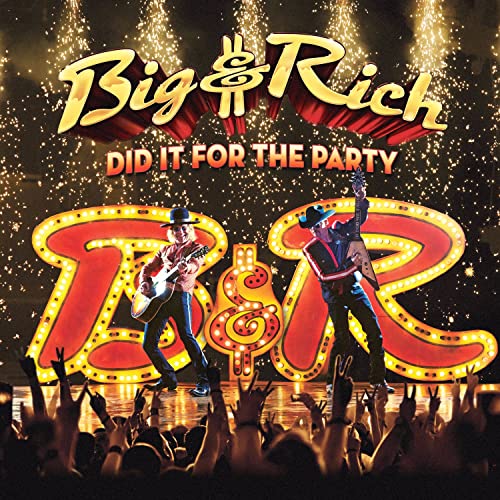 Big & Rich performing on stage with guitars in front of a cheering crowd.
