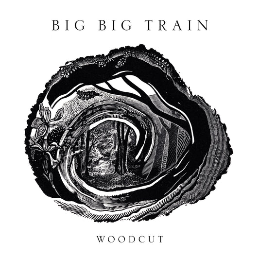 Black and white woodcut style album cover for Big Big Train’s “Woodcut.”